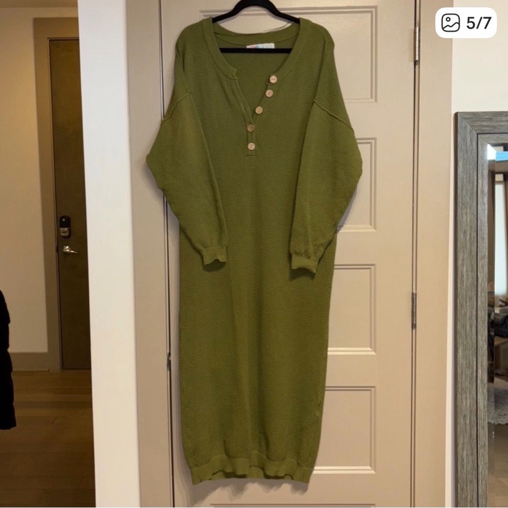 Free People Beach Hailee Sweater Dress Sea Kelp Green Free-est Knit Midi Medium